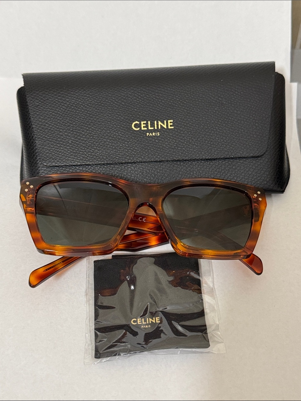 Celine Tortoiseshell Sunglasses with Dark Green Lenses please read